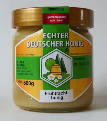 Frühtrachthonig im 500 g DIB-Glas. (Quelle: R. Haag, 2013)
