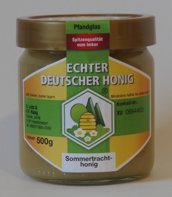 Sommertrachthonig im 500 g DIB-Glas. (Quelle: R. Haag, 2026)